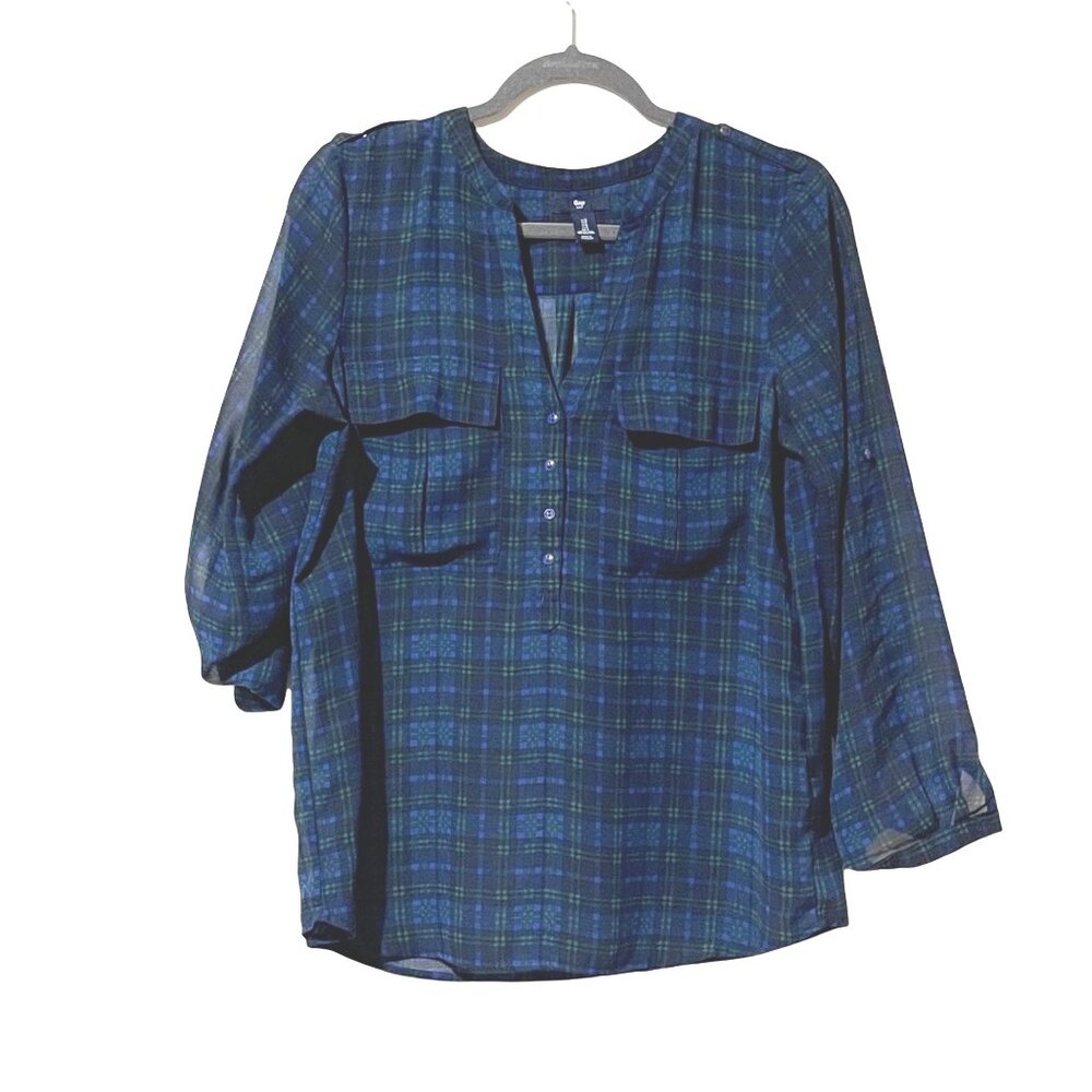 Gap Womens Plaid Long Sleeve Top With Button Details Size S